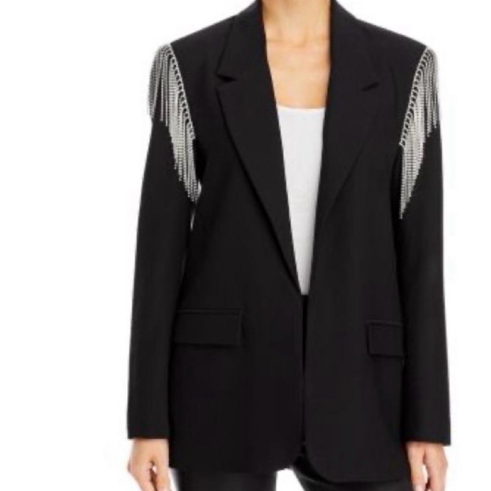 BB Dakota Steve Madden black blazer with crystal /rhinestone fringe
